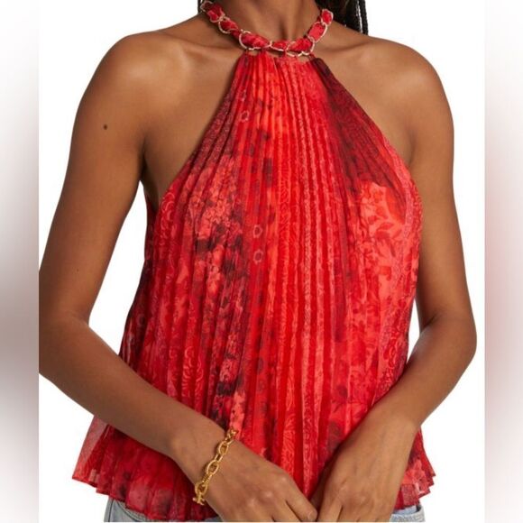 ALICE + Olivia Holiday Halter Top Chaineck Pleated vibrant Md fits Sm-Lg NWT - Picture 7 of 17